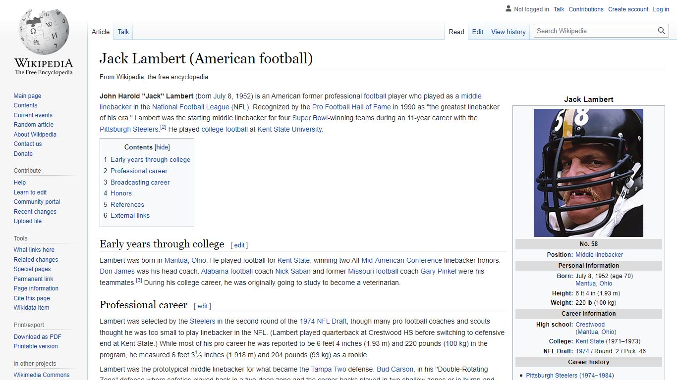 Jack Lambert (American football) - Wikipedia